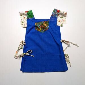 Vintage Apron Top Girls Size 6 Chambray Floral Retro Groovy